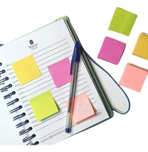 Bloco De Notas Adesivas 4 Cores Neon Quadrado Post It 100fls