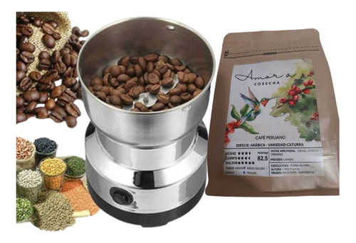 Molinillo Café Eléctrico + Café Caturra Grano 250gr 82.5 Pto