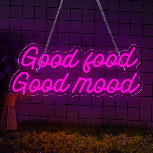 Letrero Led De Neón Good Food Good Mood Para Restaurante
