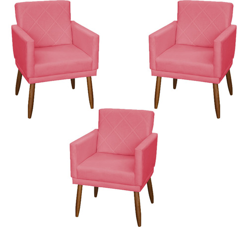 Kit 3 Poltronas Decorativas Para Recepção Consultório Cores Cor Rose Desenho Do Tecido Suede Liso