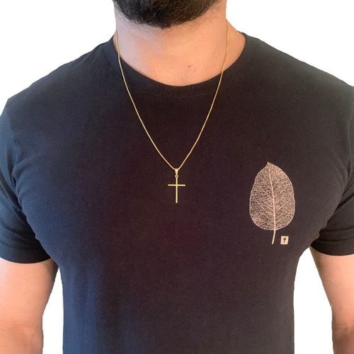 Cordão Corrente Masculina Pingente Cruz Banhado A Ouro 18k Cor Dourado