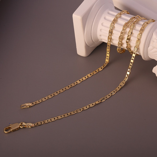 Collar Fina Chapado En 14k Cadena De Dos Estilos Planos