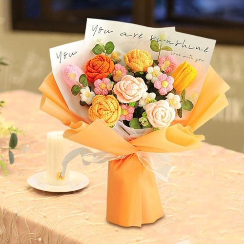 Flores De Crochet Bouquet Centro De Flor Artificial Naranja