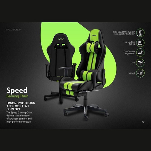 Imagen 3 de 10 de Silla Gamer Acer Speed Giratoria Reclinable Con Apoya Pies