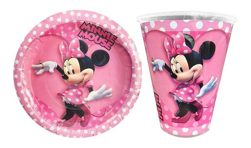 Mimi Minnie Mouse Rosa  50 Platos Y 50 Vasos Fiesta 