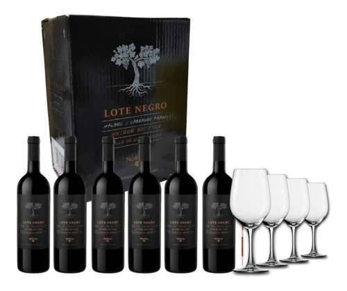 Vino Norton Lote Negro Caja X 6 + 4 Copas Spiegelau Cristal 