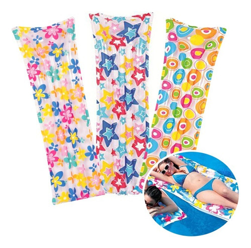 Colchoneta Inflable Con Dibujos Almohada Pileta 183x69 Cm