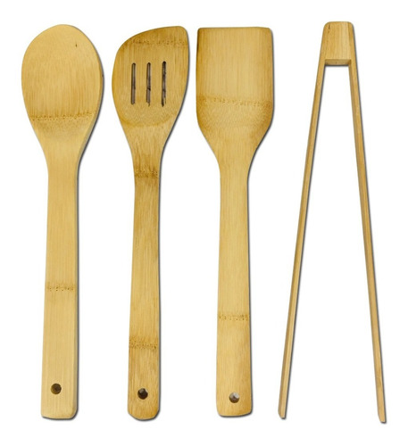 Set 4 Utensilios Punta Mango Madera Bambu Pettish Online