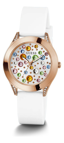 Reloj Guess GW0678L4 Mujer Acero Inoxidable Malla Blanco Bisel Bronce Fondo Rainbow