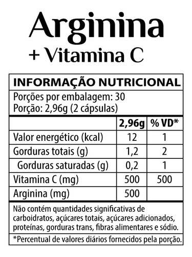Suplemento Arginina + Vitamina C 60 Cápsulas Natusday Sabor Sem Sabor