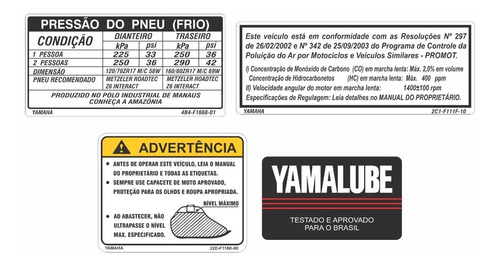 Adesivos Etiquetas De Advertência Kit Moto Yamaha Xj6 Bengala Xj6et01 Frete Grátis Fgc