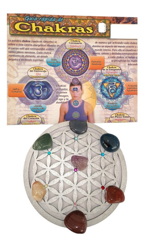 Cuarzos Chakras, Flor De La Vida Mdf + Guía Chakras+ Bolsita