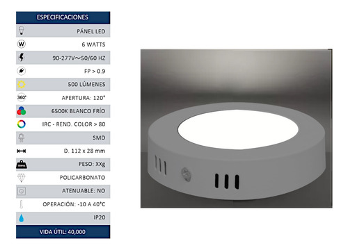 10 Pz Plafón Led Lámp. Sobreponer Luz 6w Ip20 Blanco Frío Blanco