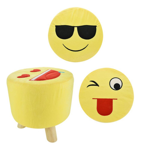 Taburete Con Patas De Madera Diseño Emoji Super Oferta