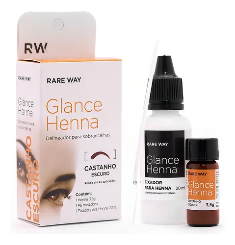 Henna Em Pó Rare Way Glance Castanho Escuro Fixador 20ml