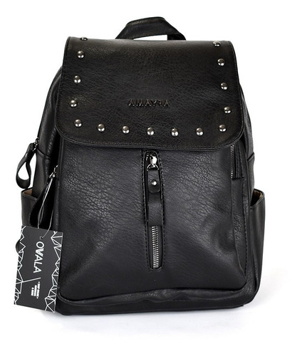 Mochila Cuero Sintetico Mujer Urbana Negra Amayra