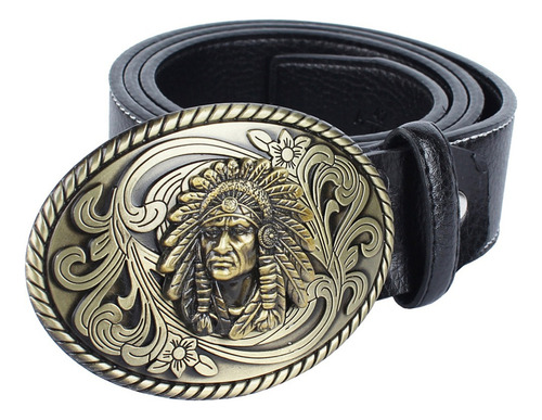 Cinturón De Piel Con Hebilla Ovalado Vintage Estilo Vaquero