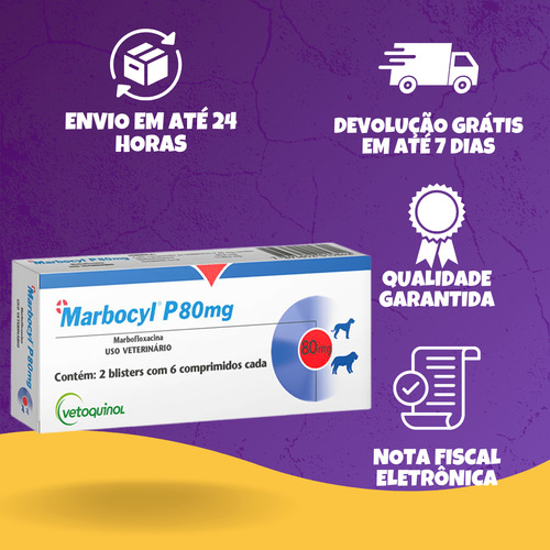 2 Marbocyl P 80 Mg Vetoquinol Para Cães De 35 A 50 Kg 10comp