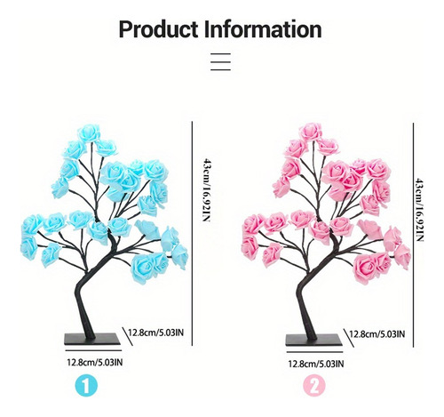 Luz Nocturna De Mesa Con Forma De Rosal Rosa, Usb Con Interr