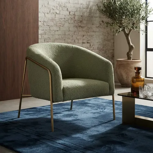 Poltrona Sala Industrial Alta Champanhe Stella Bouclê Verde Liso