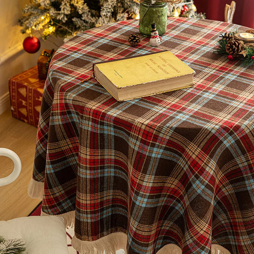Mantel Navideño Redondo Con Rojo Y Verde
