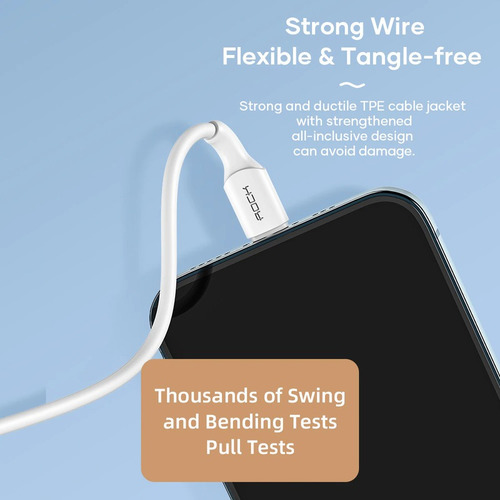 Cable USB tipo C Lightning Flash Flex robusto de 2 m para iPhone, color blanco
