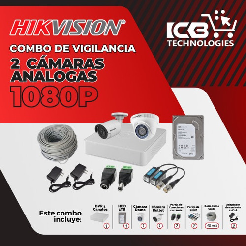 Hikvision | Combo De Vigilancia Análogo 2 Cámaras 2mp Color 