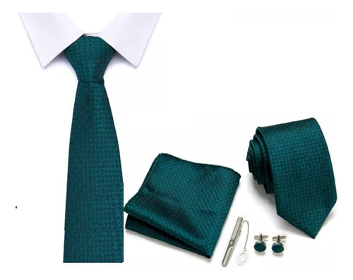 Set Corbata, Pañuelo/colleras Seda Color Verde Oscuro