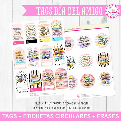 Kit Imprimible Tags Día Del Amigo Etiquetas Círculos Tarjeta