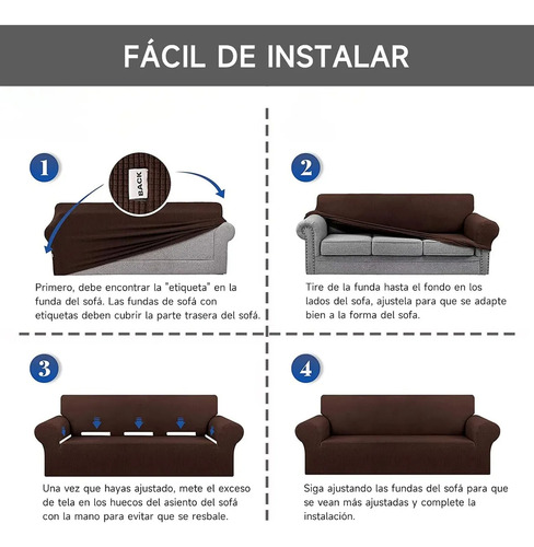 Protector Cubre Sala Elástico Ajustable Strech Fit 3 Piezas Azul Lisa