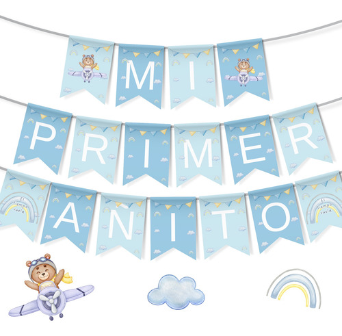 Kit Imprimible Osito Aviador Aviones Primer Cumpleaños Oso