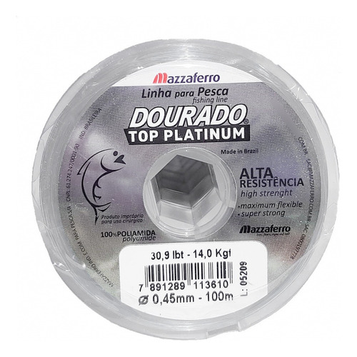 Linha Pesca Dourado Top Platinum 0,45 Mm Cx Com 10 Un 30 Lbs