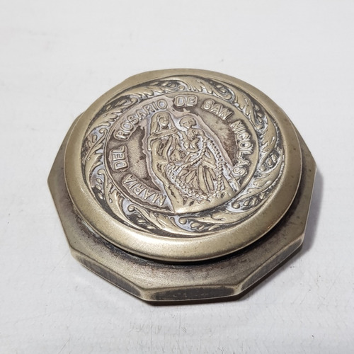 Imagen 5 de 5 de Antiguo Pastillero Virgen San Nicolás Metal Blanco Mag 59366