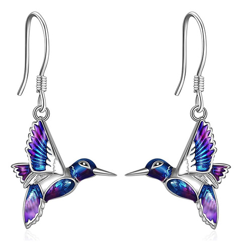 Aros Colibrí Pendientes Multicolor Plata 925 Mujer Regalo