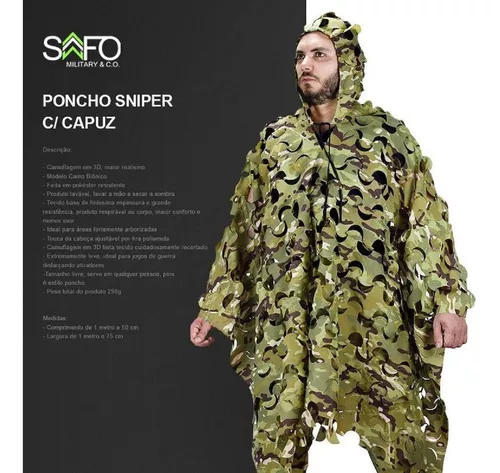 Capuz Poncho Ghilie Sniper Camuflado Safo Militar Polyripstop