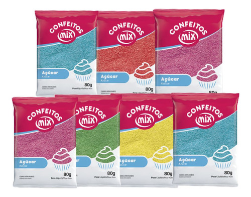 07 Açúcar Colorido Para Algodão Doce Bolo Kit Várias Cores