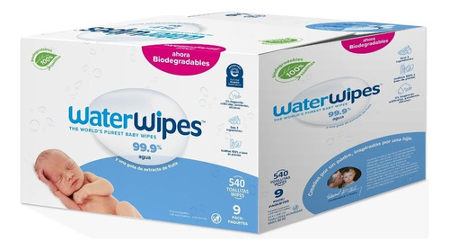 Waterwipes 9 Pack - 540 Toallitas Hum. Para Bebé 99.9% Agua