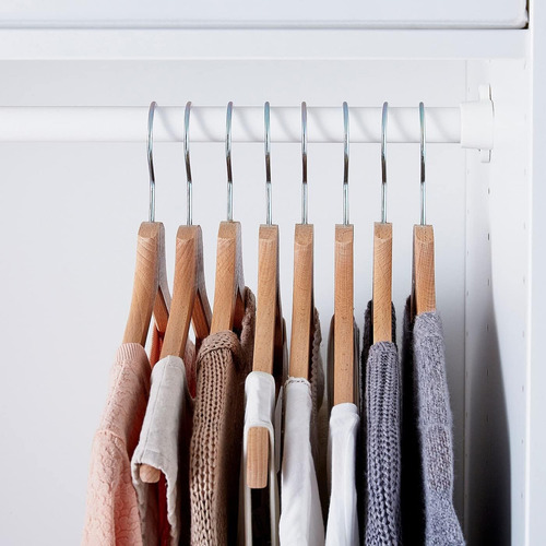 20 Ganchos De Madera-tubo Antideslizante Y Para Ropa Color Natural