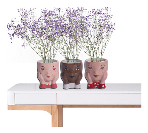 3 Plantadores De Flores Cara Planta Florero Linda Maceta