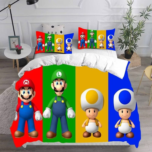 Funda De Edredón Mario & Luigi Juego De Ropa Cama 3 Piezas A