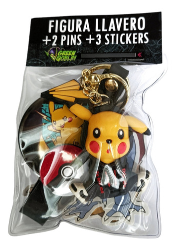 Figura Llavero Anime Pikachu Pokemon Pack + Pins + Stickers