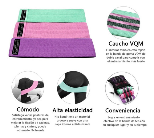 Imagen 2 de 6 de Bandas Para Ejercicio De Resistencia De Cadera Set De 3