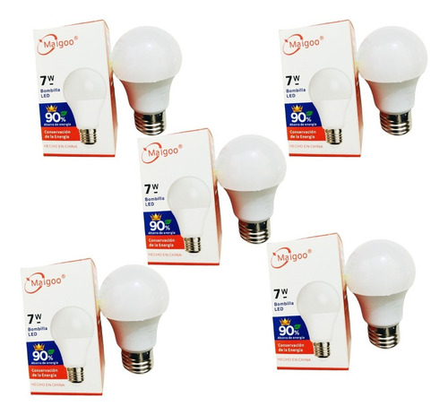 Kit 5 Piezas Foco Led Para Casa 7w Ahorradores Bombilla E27 Color De La Luz Blanco Frío