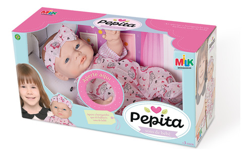 Boneca Pepita Sons De Bebê Milk Brinquedos
