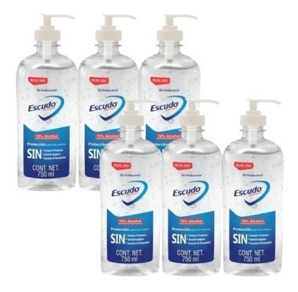 Pack De 6 Gel Antibacterial Escudo 750ml Fragancia Neutra