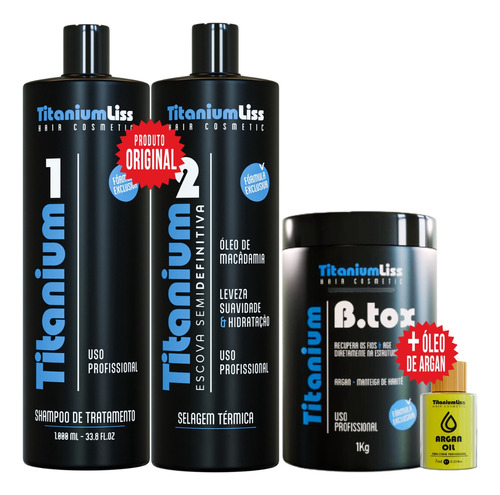 Progressiva Selagem Titanium Liss 2x1 + Bbtox + Argan