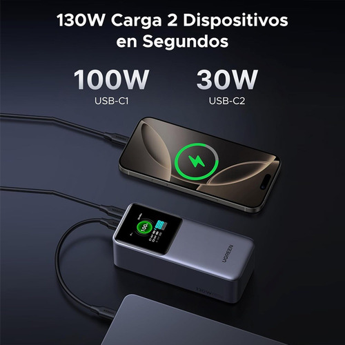 Power Bank Ugreen PB721 20000mah Carga Rápida 130w Con Pantalla Color Negro