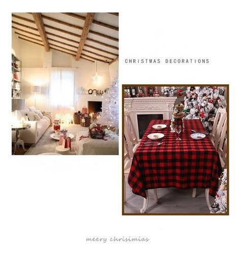 Decoración De Mesa De Mantel A Cuadros Negro Rojo Navideño