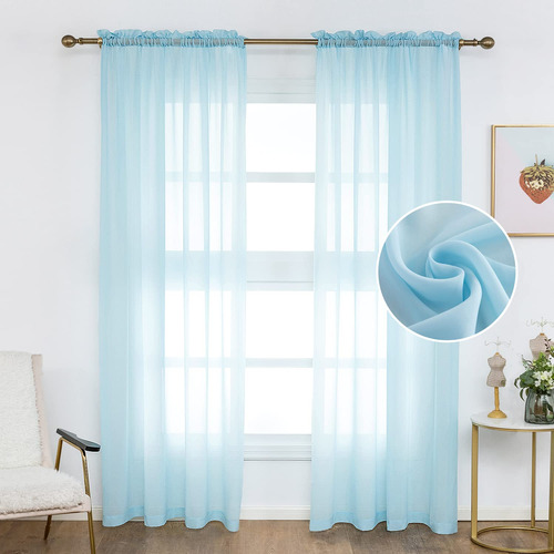 Cortinas Traslúcidas Azul Claro De Gasa Set 2 Paneles 210c