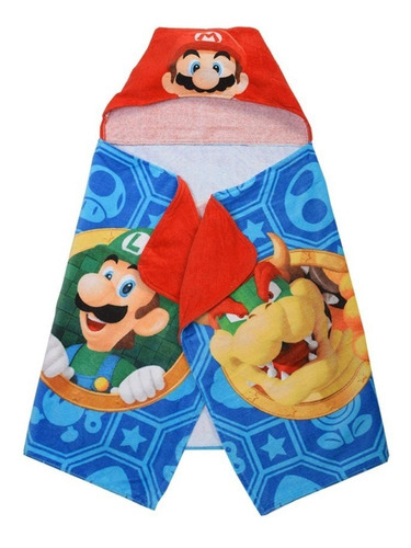 Toalla Con Capucha Niños Baño/playa Mario Bros 100% Algodón Color Rojo
